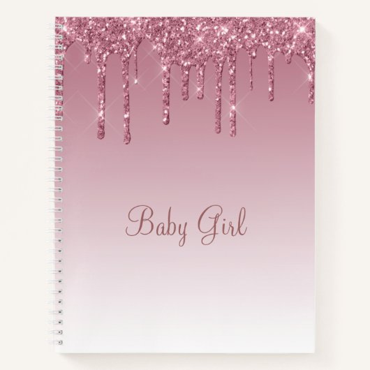 Rose Blush Glitzer Baby Girl Script Elegant Hübsch Notizblock (Vorderseite)