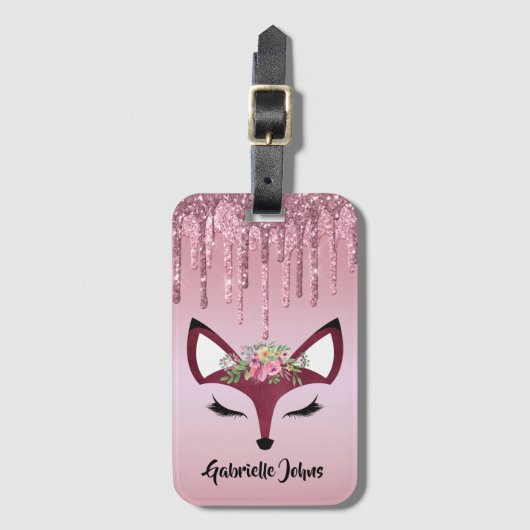 Rose Blush Glitzer Paint Girly Fox Gepäckanhänger (Vorderseite Vertikal)