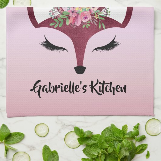 Rose Blush Glitzer Paint Girly Fox Geschirrtuch (Gefaltet)