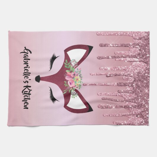 Rose Blush Glitzer Paint Girly Fox Geschirrtuch (Horizontal)