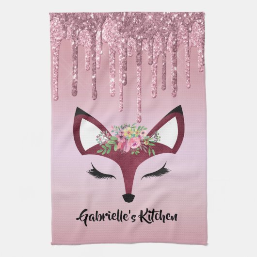 Rose Blush Glitzer Paint Girly Fox Geschirrtuch (Vertikal)
