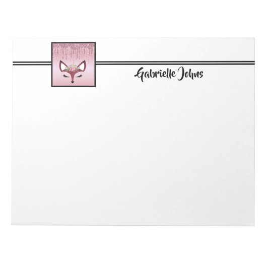 Rose Blush Glitzer Paint Girly Fox Notizblock (Vorderseite)