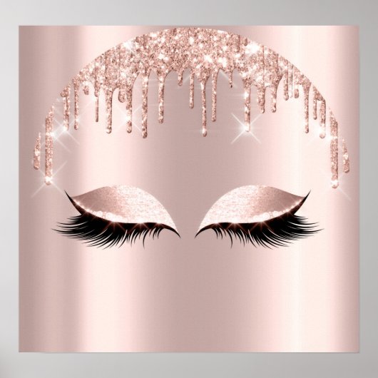 Rose Blush Glitzer Tropfen Eyelashes Makeuty Poster (Vorne)