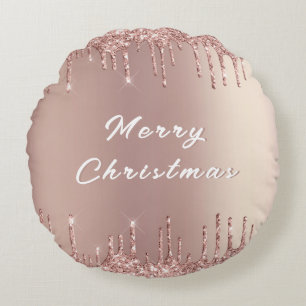 Rose Blush Glitzer Tropfen Weihnachten Rundkissen Rundes Kissen