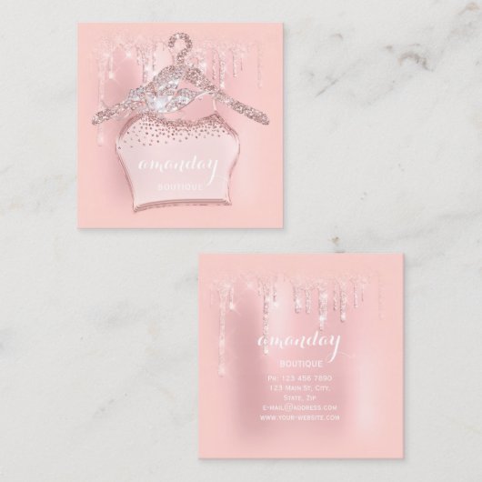 Rose Blush Glitzer Tuch Hanger Juweliermode Quadratische Visitenkarte (Vorne/Hinten)