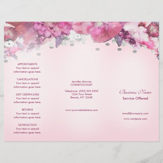 Rose Blush Menü & Preisliste (Vorne)