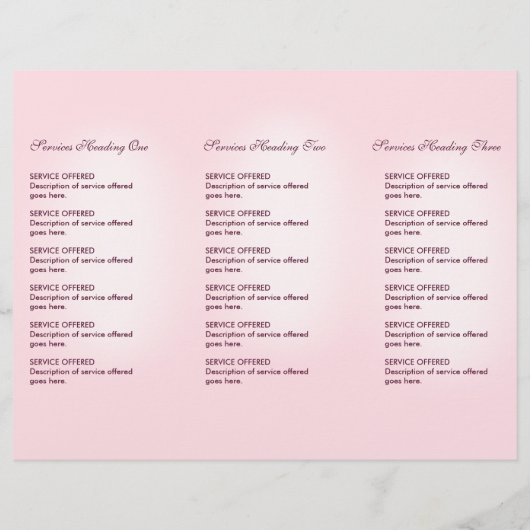 Rose Blush Menü & Preisliste (Hinten)
