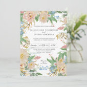 Rose Blush Mums Gold Folia Wasserfarben Kunst, Dic Einladung (Stehend Vorderseite)