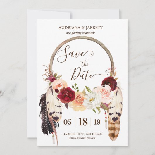 Rose Blush & Peach Dreamcatcher Boho Save the Date Einladung (Vorderseite)