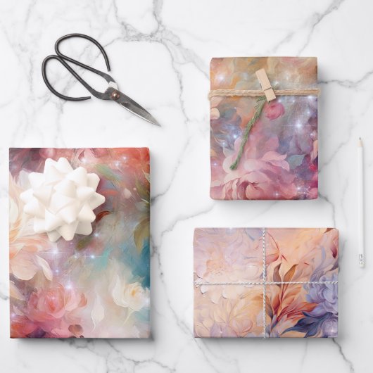 Rose Blush Peach Orange Bloral Geschenkpapier Set (Vorderseite)