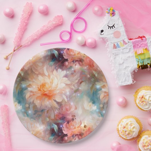 Rose Blush Peach Orange Bloral Pappteller