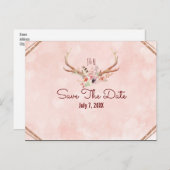 Rose Blush Pink Blumenrosa Hirschantler Save the D Ankündigungspostkarte (Vorne/Hinten)