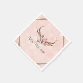 Rose Blush Pink Blumentauber Antlers Boho Chic Serviette (Ecke)