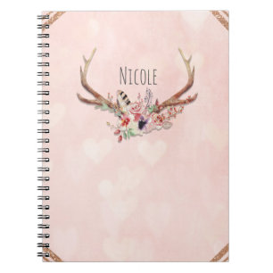 Rose Blush Pink Floral Hirschgeweih Boho Chic Notizblock