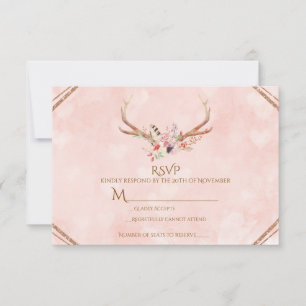 Rose Blush Pink Floral Hirschgeweih Boho RSVP Karte