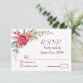 Rose Blush Pink Floral Wedding RSVP Karte (Stehend Vorderseite)