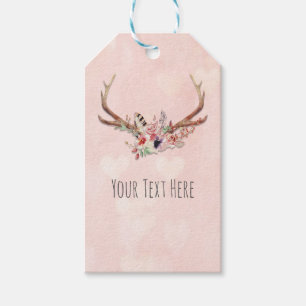 Rose Blush Pink Florale Hirschgeweih Boho Chic Geschenkanhänger