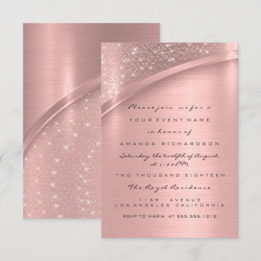 Rose Blush Pink Glitzer Brautparty Hochzeit Einladung (Vorne/Hinten)