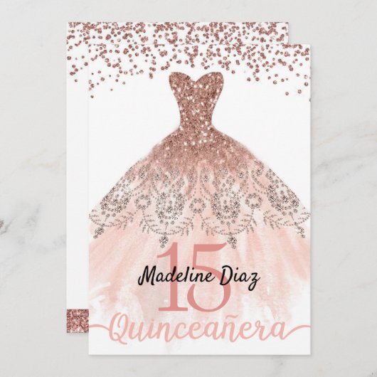 Rose Blush Pink Quinceanera Birthday Einladung (Vorne/Hinten)