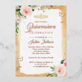 Rose Blush Quinceanera Floral Sparkone Folieneinladung (Vorderseite)