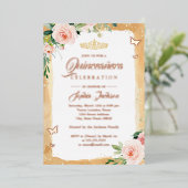 Rose Blush Quinceanera Floral Sparkone Folieneinladung (Stehend vorne)