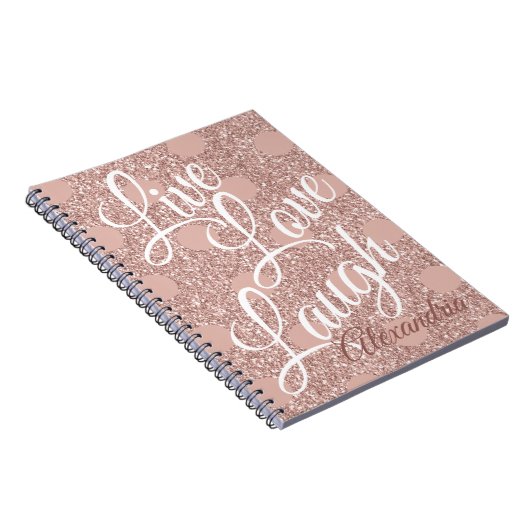 Rose Blush Script Live Liebe Laugh Glitzer Dots Notizblock (Rechte Seite)