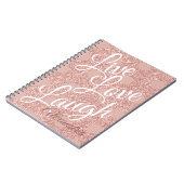 Rose Blush Script Live Liebe Laugh Glitzer Dots Notizblock (Linke Seite)