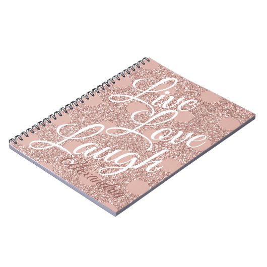 Rose Blush Script Live Liebe Laugh Glitzer Dots Notizblock (Linke Seite)