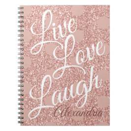 Rose Blush Script Live Liebe Laugh Glitzer Dots Notizblock