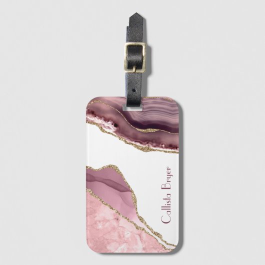 Rose Blush und Gold Glitzer Agate Gepäckanhänger (Vorderseite Vertikal)