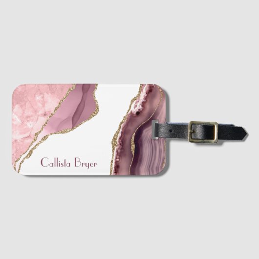 Rose Blush und Gold Glitzer Agate Gepäckanhänger (Vorderseite (Horizontal))
