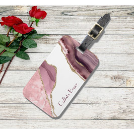 Rose Blush und Gold Glitzer Agate Gepäckanhänger