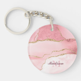Rose Blush und Gold Glitzer Agate Monogramm Schlüsselanhänger