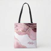 Rose Blush und Gold Glitzer Agate Monogramm Tasche (Vorderseite)