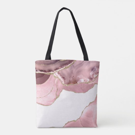 Rose Blush und Gold Glitzer Agate Monogramm Tasche (Rückseite)