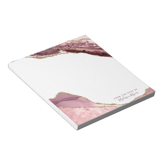 Rose Blush und Gold Glitzer Agate Notizblock (angewinkelt)