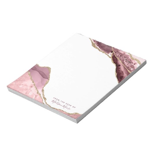Rose Blush und Gold Glitzer Agate Notizblock (Rotiert)