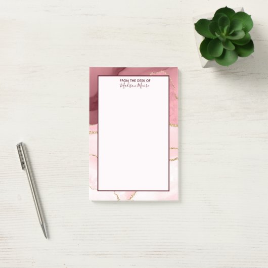 Rose Blush und Gold Glitzer Agate Post-it Klebezettel (Büro)