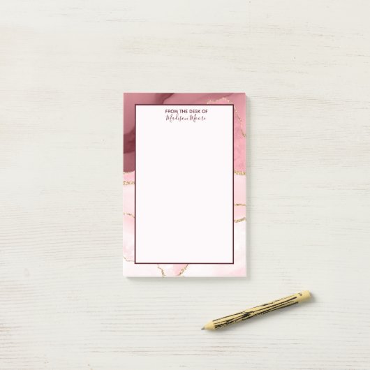 Rose Blush und Gold Glitzer Agate Post-it Klebezettel (Auf Schreibtisch)