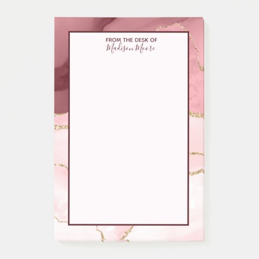 Rose Blush und Gold Glitzer Agate Post-it Klebezettel (Vorderseite)