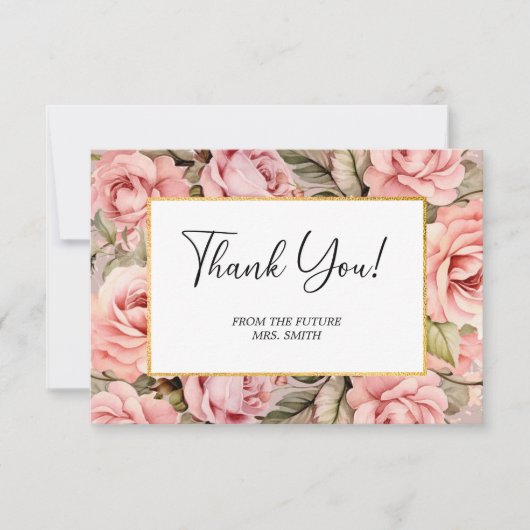 Rose Blütenfarben Brautparty Dankeskarte (Vorderseite)