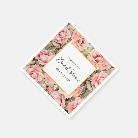 Rose Blütenfarben Brautparty Serviette (Ecke)
