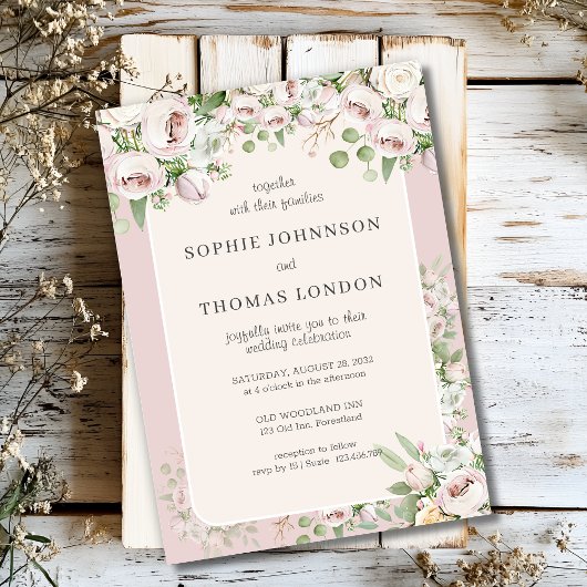Rose Blütenfarbene Hochzeit Einladung
