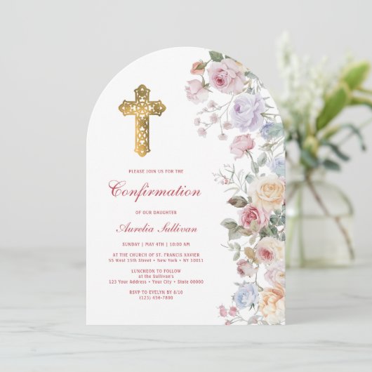 Rose-Bogenbestätigung Einladung (Stehend Vorderseite)