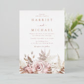 Rose Boho Blumengestelle Hochzeit Folieneinladung (Stehend vorne)