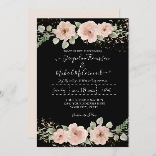 Rose BOHO Blush Aquarell Gold in Folios Einladung (Vorne/Hinten)