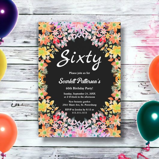 Rose Boho Botanische Blüte 60. Geburtstag Einladung