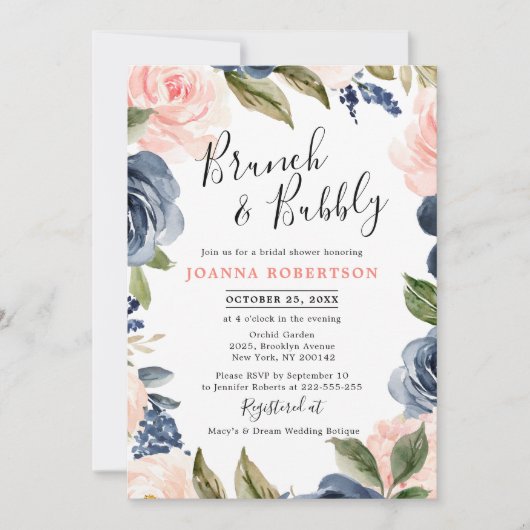 Rose Boho Brautparty Einladung (Vorderseite)