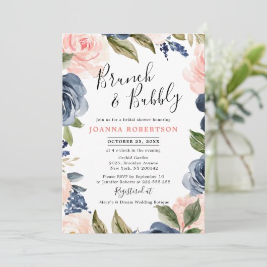 Rose Boho Brautparty Einladung (Stehend Vorderseite)