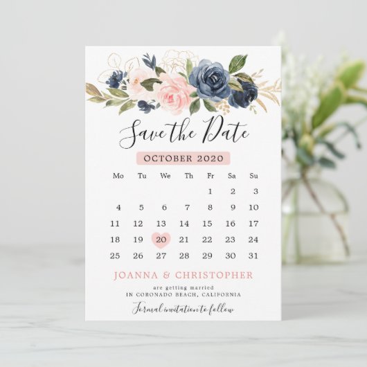 Rose Boho Calendar Rose Save The Date (Stehend Vorderseite)